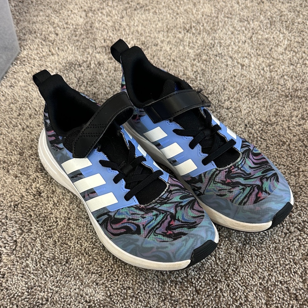 Adidas Youth Sneakers with Black and Blue Pattern size 2